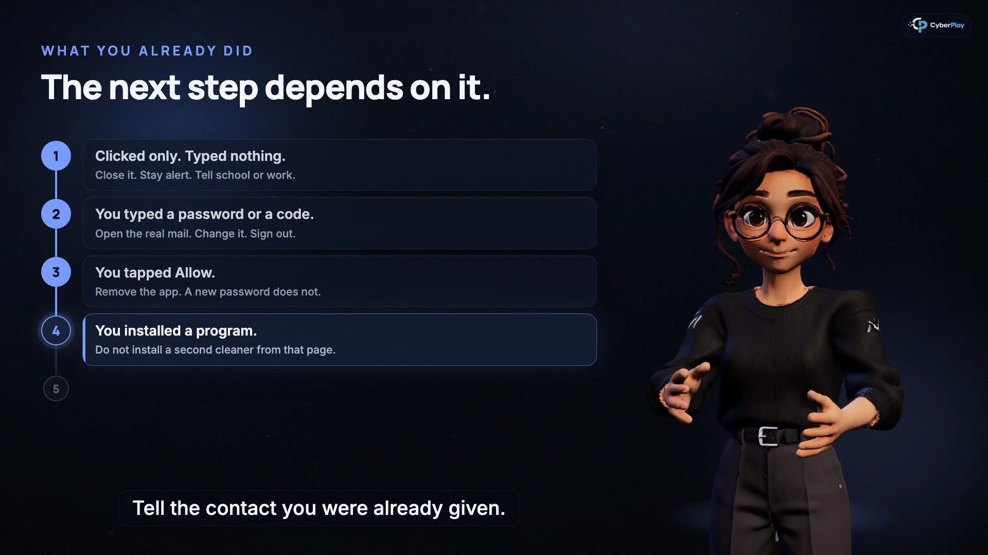 Nova explique comment le fait de cliquer, de taper un mot de passe, d'accorder l'accès à une application et d'installer un programme entraîne des étapes de réponse différentes.