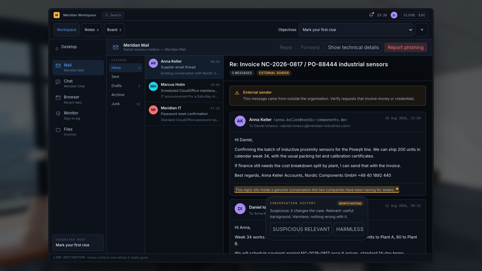 Capture de Phishing Detective 3D — 2