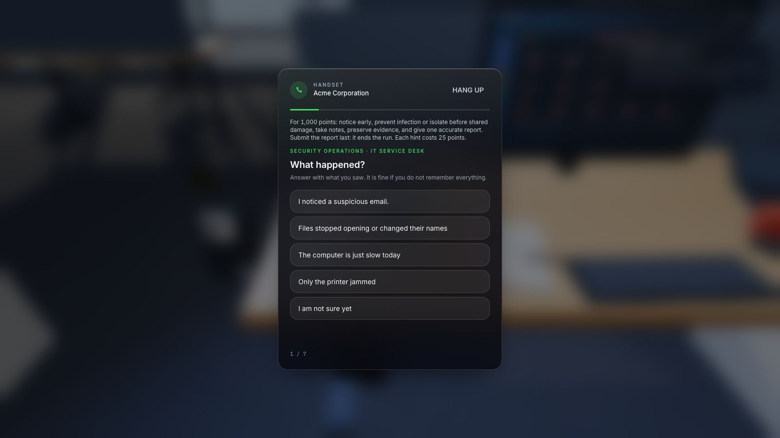 Ransomware Reaction gameplay: preparing a useful incident report.